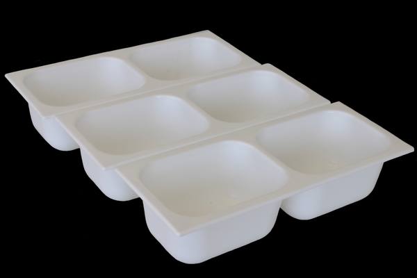 Set of 3 white condiment trays with multiple divided cups for sauces