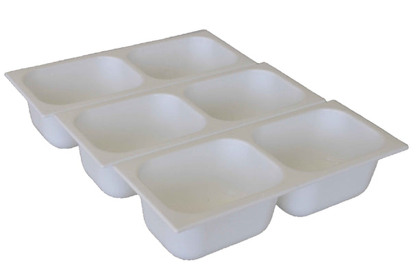 Set of 3 white condiment trays with several divided cup sections for condiments