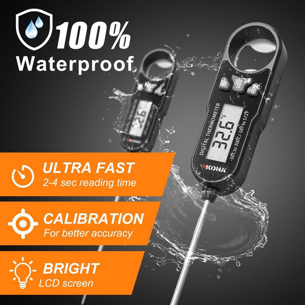 Waterproof digital meat thermometer with LCD screen and metal probe