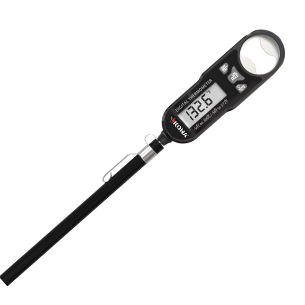 Digital meat and candy thermometer, handheld black with LCD display and metal probe