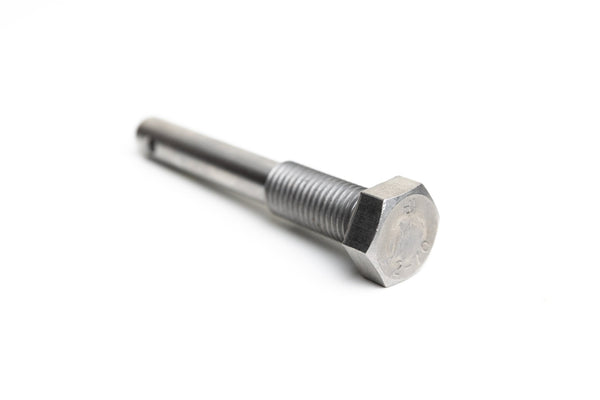 Long threaded hitch pin with hex head, silver metal finish