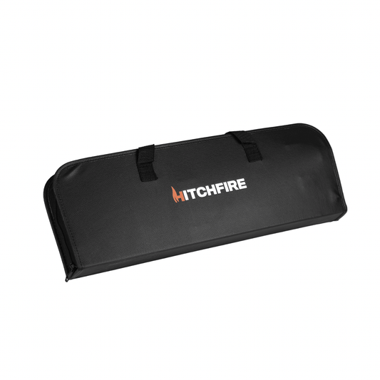 Black Hitchfire grilling tool carry case with logo and top strap