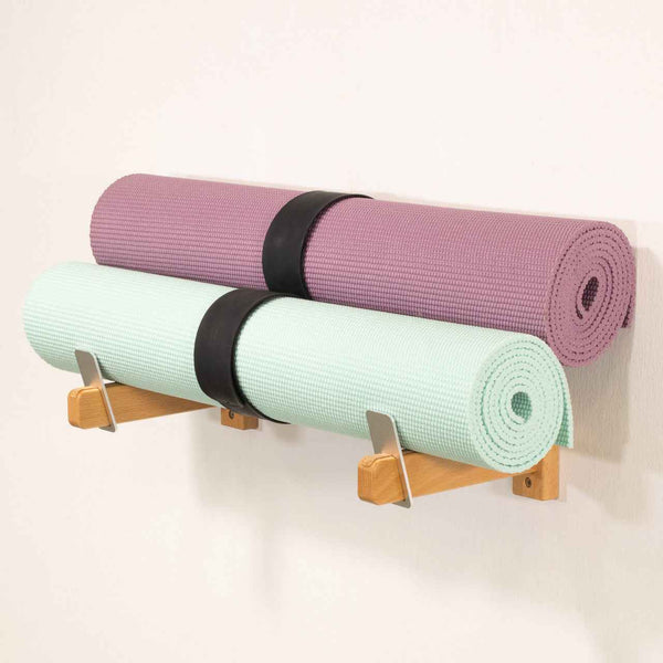 Solid Oak Yoga Mat Display | Minimalist Wood Rack | Holds 20 lbs