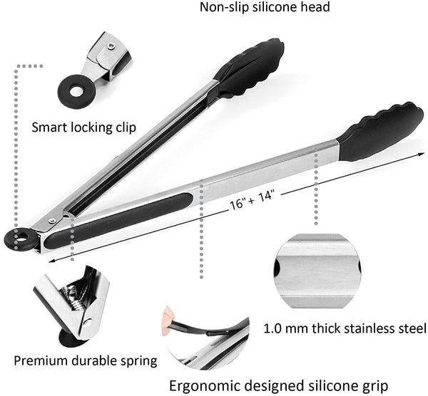 Silicone Tip Grill Tongs Set - 17" & 15"