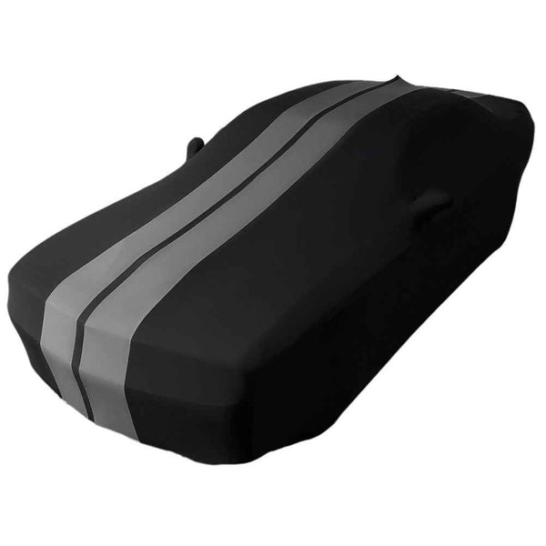 2008-2023 Dodge Challenger Ultraguard Stretch Satin Indoor Car Cover : Sport Series - Black with Gray Stripes