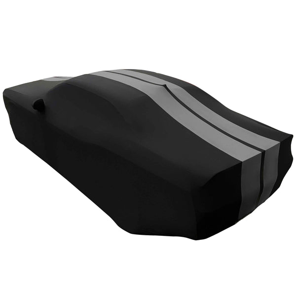 2008-2023 Dodge Challenger Ultraguard Stretch Satin Indoor Car Cover : Sport Series - Black with Gray Stripes