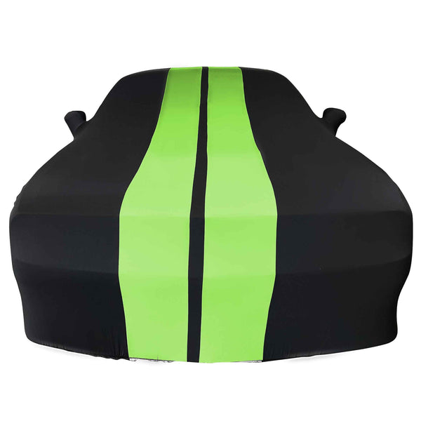 2008-2023 Dodge Challenger Ultraguard Stretch Satin Indoor Car Cover : Sport Series - Black with Green Stripes