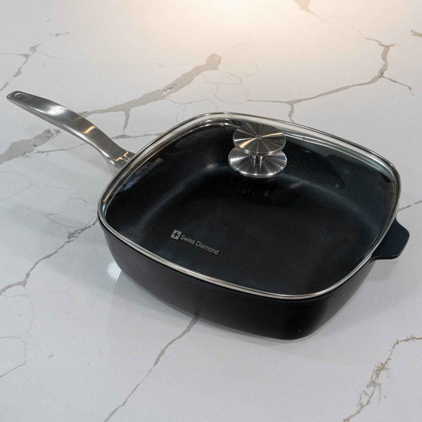 CHD Nonstick 11" x 11" Square Saute Pan with Glass Lid | Made in Switzerland