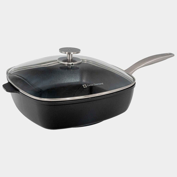 CHD Nonstick 11" x 11" Square Saute Pan with Glass Lid | Made in Switzerland