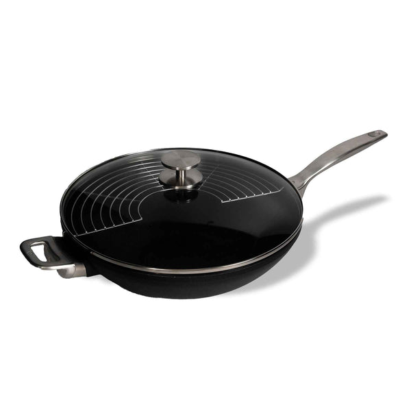CXD DOU Ceramic Nonstick  Wok with Lid and Rack - 12.5" (32 cm), 5.3 QT (5 L) | Made in Switzerland