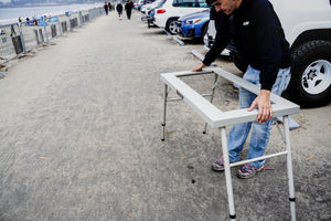 Camp Kitchen folding side table frame with tabletop attached