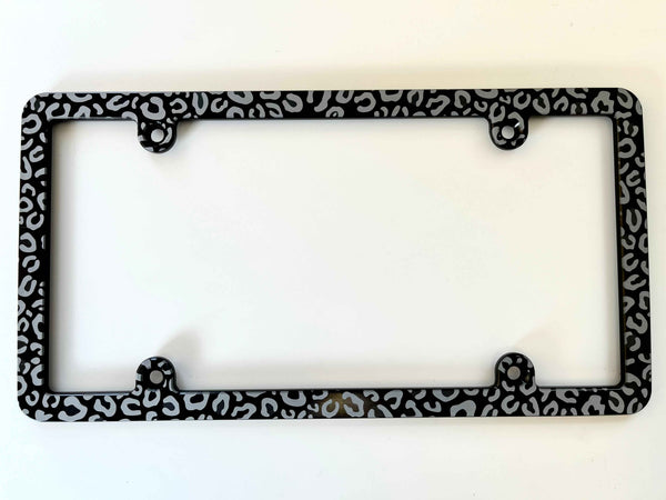 Leopard Print Slim Billet Aluminum License Plate Frame