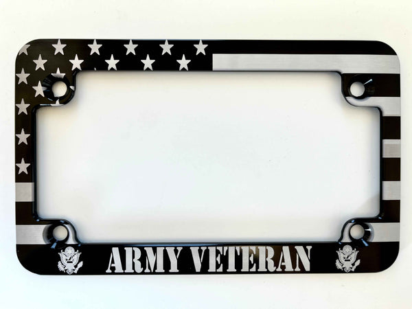 Army Veteran American Flag Slim Billet Aluminum Motorcycle License Plate Frame