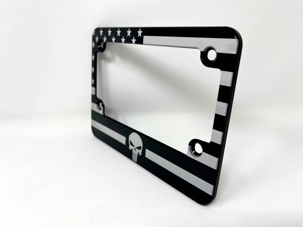 Punisher American Flag Billet Aluminum Motorcycle License Plate Frame