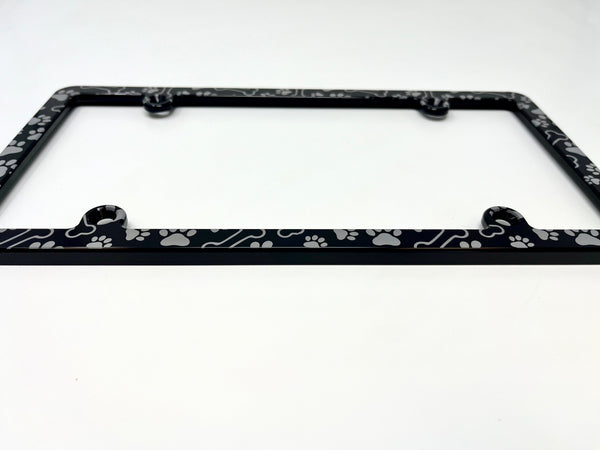 Dog Bones & Paws Slim Billet Aluminum License Plate Frame