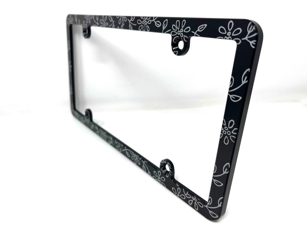 Daisy Outline Pattern Slim Billet Aluminum License Plate Frame