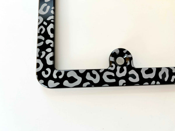 Leopard Print Slim Billet Aluminum License Plate Frame
