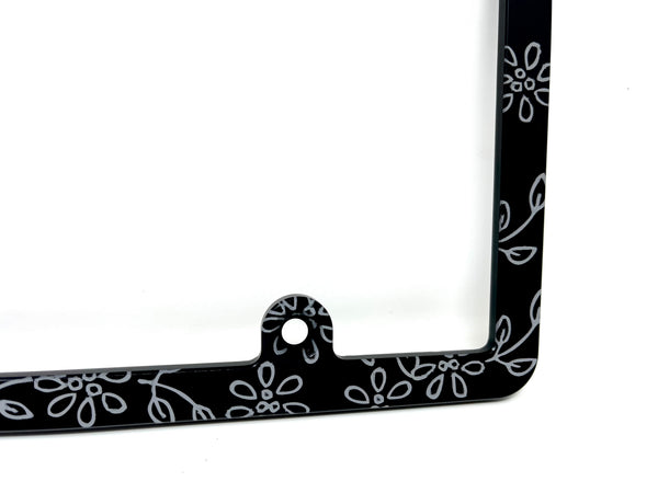 Daisy Outline Pattern Slim Billet Aluminum License Plate Frame