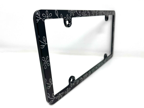 Daisy Outline Pattern Slim Billet Aluminum License Plate Frame