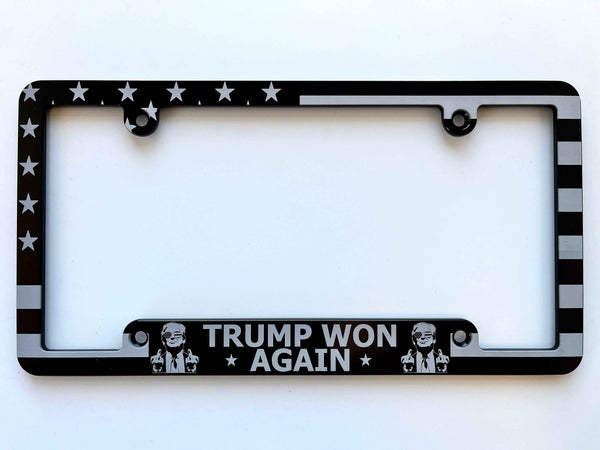 Trump Won MF MAGA American Flag Billet Aluminum License Plate Frame
