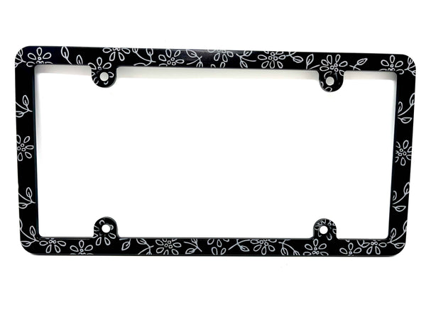 Daisy Outline Pattern Slim Billet Aluminum License Plate Frame