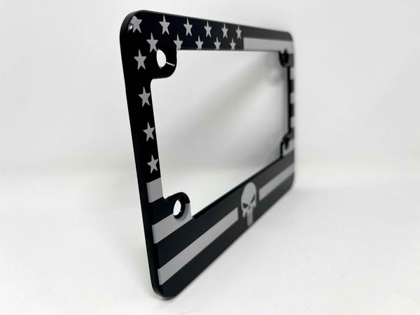 Punisher American Flag Billet Aluminum Motorcycle License Plate Frame