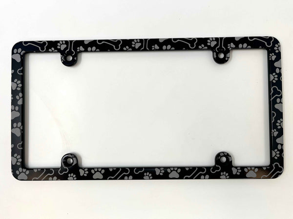 Dog Bones & Paws Slim Billet Aluminum License Plate Frame