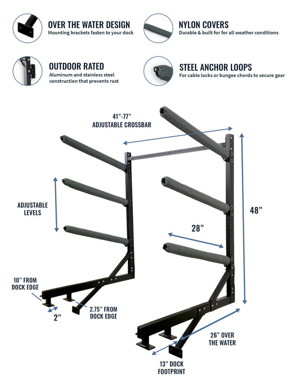 Chesapeake Dock Kayak Rack | Over The Water Storage | 4 Levels