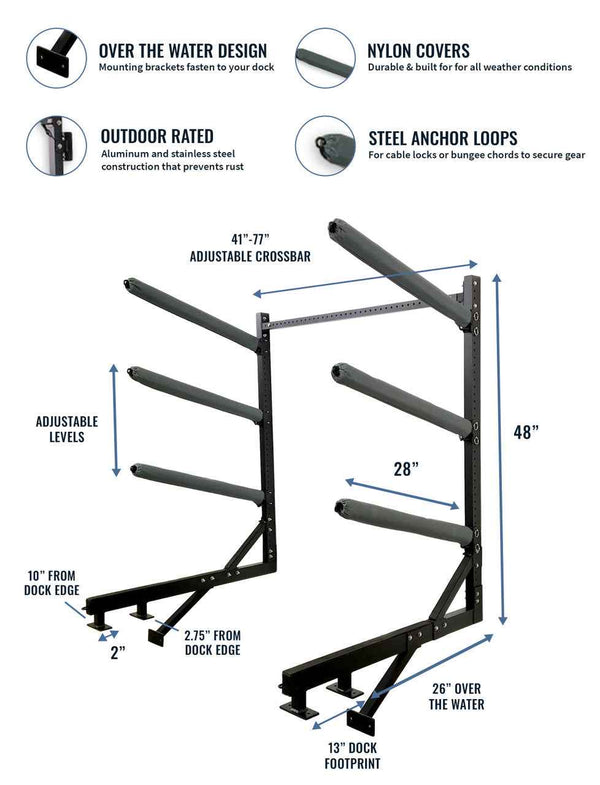 Broadwater Paddleboard Dock Rack | Over The Water Storage | 4 Levels