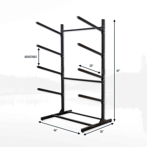 G-Watersport 4 Freestanding Kayak & Paddleboard Rack | Holds 4 Kayaks | Black