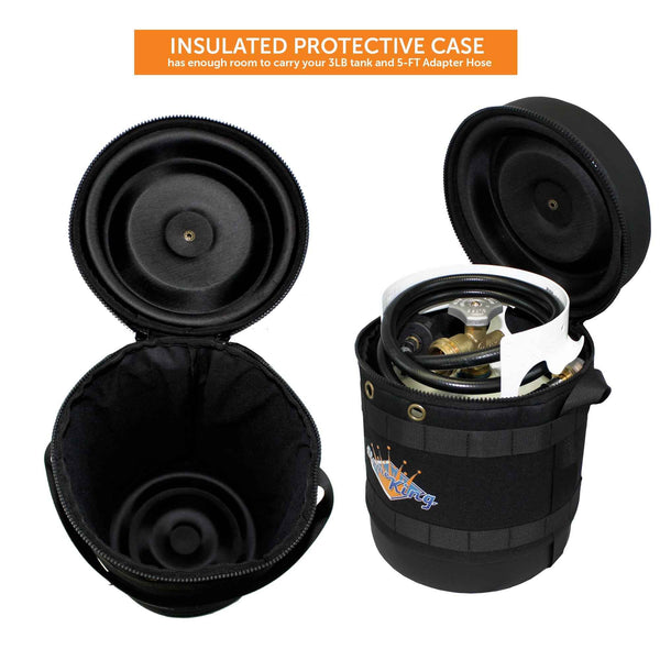 Flame King Propane Gas Hauler Kit 3lb Empty Propane Tank, Adapter Hose and Insulated Protective Carry Case