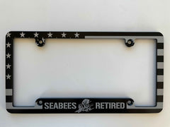 Navy Seabees Retired American Flag Billet Aluminum License Plate Frame