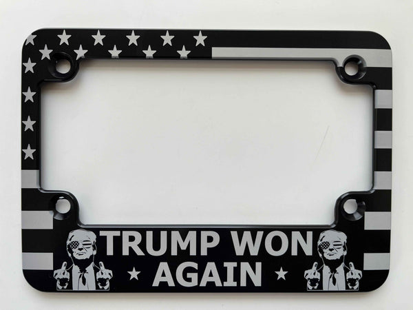 Trump Won MAGA American Flag Billet Aluminum Motorcycle License Plate Frame