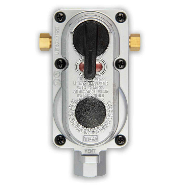 Flame King 2 Stage Auto Propane Gas Regulator with Pls Cover & Long Mount Bracket & 2-12" Pigtails