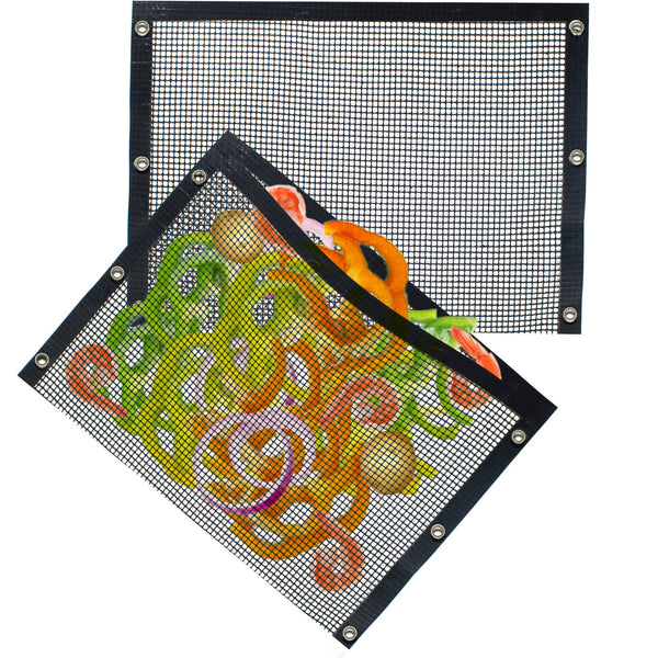 Set of 2 non-stick mesh grill bags with black handles