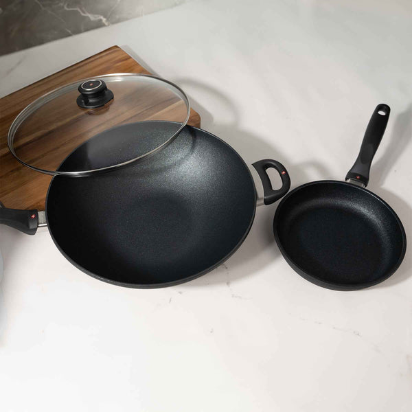 XD Nonstick 8" Fry Pan & 12.5" Wok with Glass Lid Set | Made in Switzerland