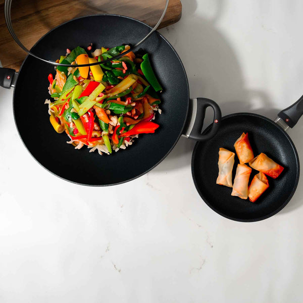 XD Nonstick 8" Fry Pan & 12.5" Wok with Glass Lid Set | Made in Switzerland