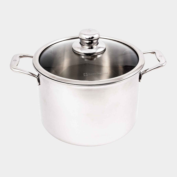 Premium Clad 7.9 qt Stock Pot with Glass Lid - Induction