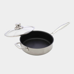 Nonstick Clad 3.1 qt Saute Pan with Glass Lid - Induction | Made in Switzerland