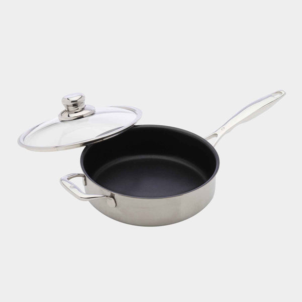 Nonstick Clad 3.1 qt Saute Pan with Glass Lid - Induction | Made in Switzerland