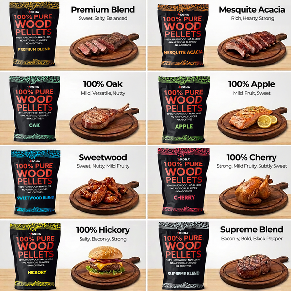 Kona Wood Pellet Variety Pack, 8 Flavors (8 x 1 lb) for Ninja Woodfire & Smokers