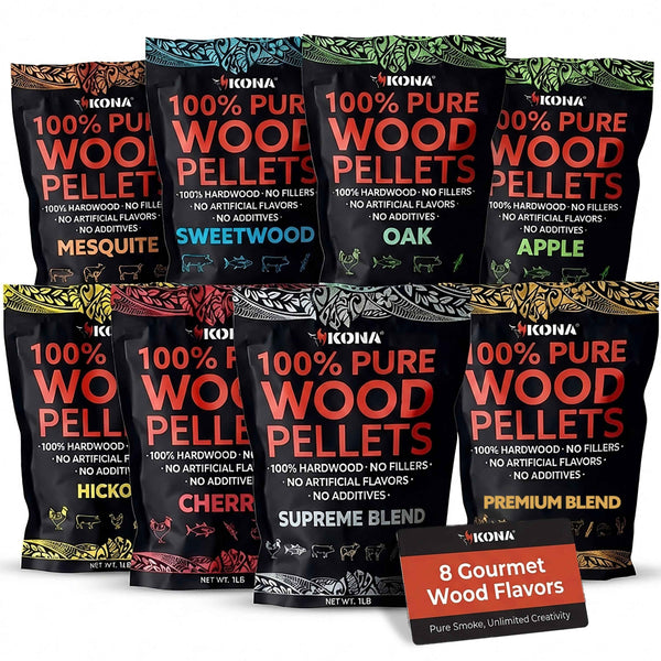 Kona Wood Pellet Variety Pack, 8 Flavors (8 x 1 lb) for Ninja Woodfire & Smokers