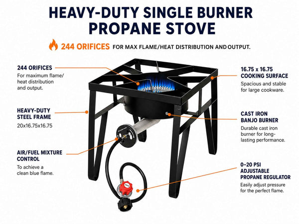 Flame King Heavy Duty 200,000 BTU Propane Gas Single Burner Cooker