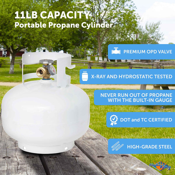 Flame King 11lb Propane Tank Cylinder Squatty with Gauge and Type 1 OPD Valve