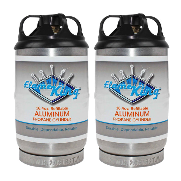 Flame King 1lb Aluminum Refillable Propane Tank LP Cylinder - 2 Pack Eco Friendly Sustainable Tank