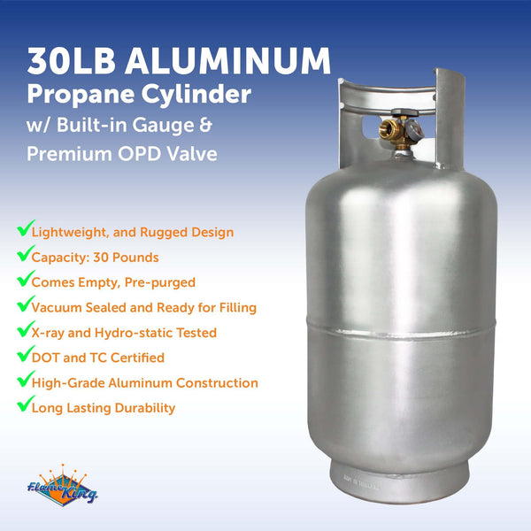 Flame King Lightweight 30lb Aluminum Propane Tank Cylinder Gauge and OPD Valve