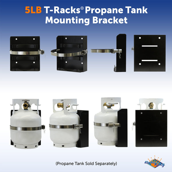 Flame King 5lb propane tank mounting bracket set with black metal strap plates