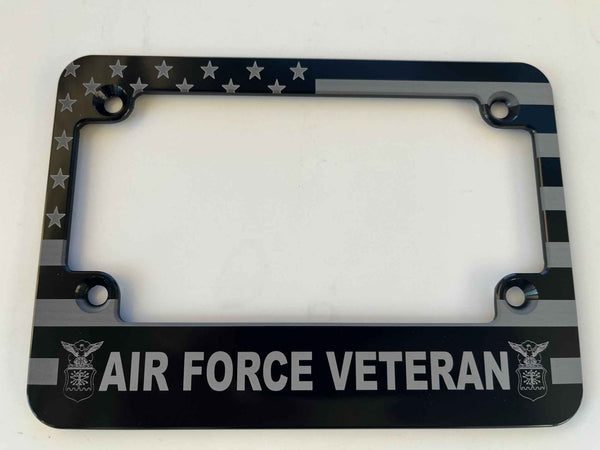 Air Force Veteran American Flag Billet Aluminum Motorcycle License Plate Frame