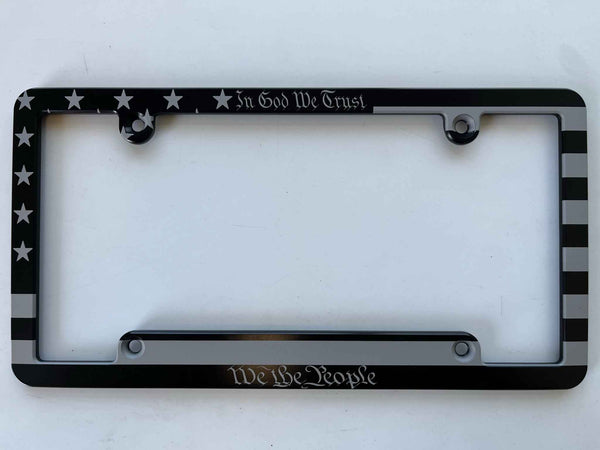 American Flag We The People In God We Trust Billet Aluminum License Plate Frame