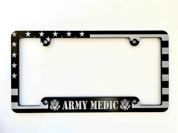 Army Medic American Flag Billet Aluminum License Plate Frame